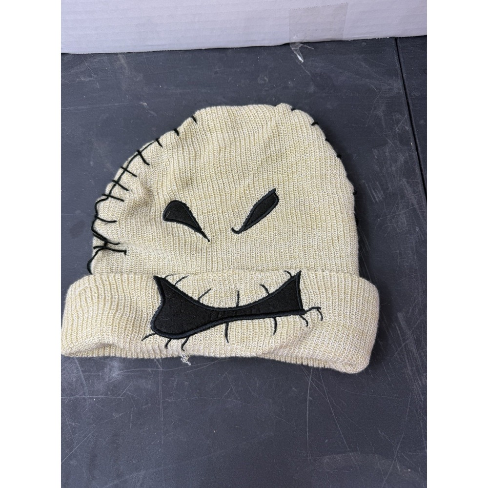 Disney Nightmare Before Christmas beige knit fold over beanie hat cap